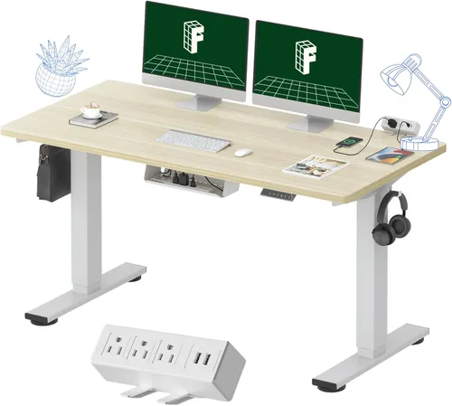 Miniatura 30 de FLEXISPOT EN2 Escritorio de pie de una pieza completa con regleta de alimentación de abrazadera, escritorio eléctrico de altura ajustable de 40 x 24