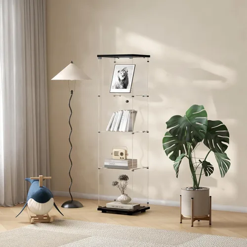 Miniatura 16 de Vitrina de cristal con luces y cerradura, vitrina Curio de 4 niveles con puerta de cristal, escaparate de pie para sala de estar, dormitorio, Blanco