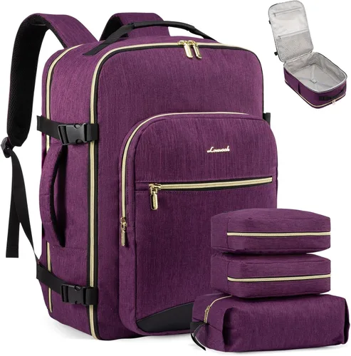 Miniatura 10 de LOVEVOOK Mochila de viaje de 40L aprobada para vuelo, 3 cubos de embalaje, bolsa de viaje impermeable para artículos personales, equipaje de mano