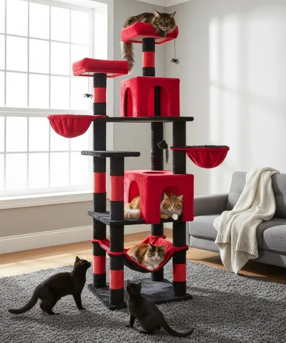 AMHANCIBLE PT18RD - Árbol gótico para gatos, torre de 70 pulgadas de alto para gatos de interior, árbol para gatos de varios niveles con poste