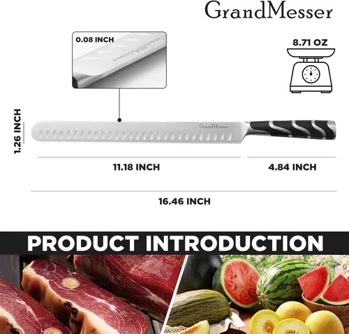 Miniatura 3 de Cuchillo de trinchar, cuchillo de rebanar de 12 pulgadas para carne, acero alemán de primera calidad con mango ABS, para barbacoa, pechuga de pavo