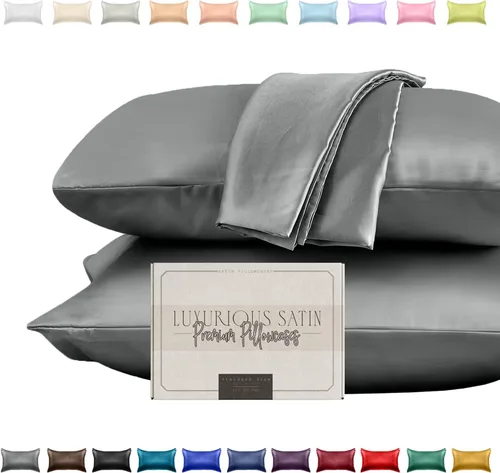 Miniatura 16 de Elegant Comfort Juego de 2 fundas de almohada de satén sedosas y lujosas para una piel y cabello más saludables, cierre con cremallera oculta