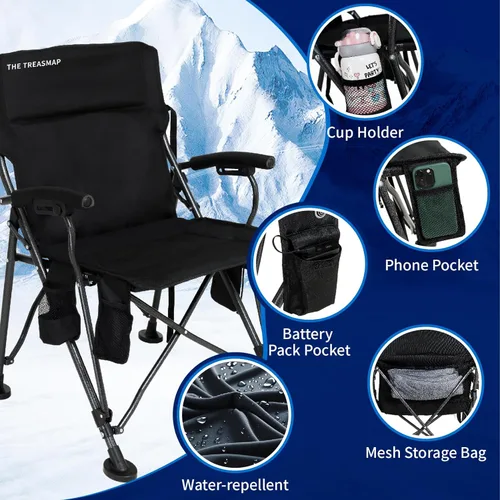 Miniatura 3 de Sillas de Camping con Calefacción Plegables para Adultos: Silla Plegable de Gran Tamaño para Exteriores con Portavasos - Silla Portátil