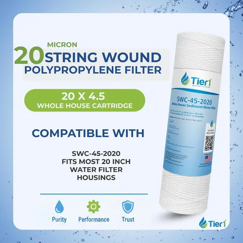 Miniatura 2 de Tier1 Cartucho de repuesto de filtro de agua para sedimentos de polipropileno enrollado en cuerda de 30 micrones, 20 x 4.5 pulgadas, compatible