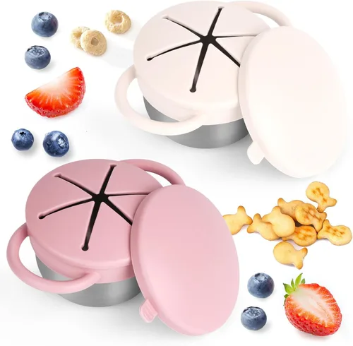 Miniatura 13 de Pack de 2 tazas para aperitivos a prueba de derrames para niños pequeños - Tazas para aperitivos de acero inoxidable desmontables para niños