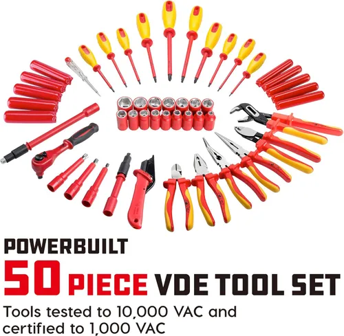 Miniatura 2 de Powerbuilt Juego de herramientas VDE para electricistas aislados de 50 piezas de 1000 V con estuche impermeable, 3/8 pulgadas Dr. Ratchet, 16 piezas