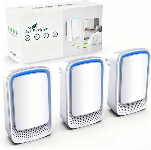 Ionizadores de aire para el hogar (paquete de 3), generador de iones negativos, ambientador silencioso para dormitorio, oficina, cocina, filtro de