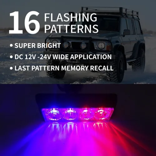 Miniatura 2 de FXC - 2 luces estroboscópicas intermitentes con 4 LED para montaje en superficie, para camión, automóvil, vehículo, luz de rejilla LED, baliza