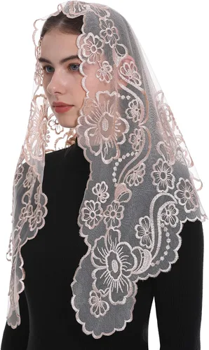 Miniatura 2 de Bozidol Chapel Veils Catholic Mass Mantilla - Virgen y Niño Bordado Encaje Triángulo Cubiertas de Cabeza Velo Floral Iglesia