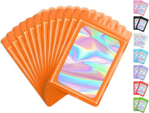 Miniatura 20 de FUNFERY 100 piezas de bolsas resellables transparentes holográficas, bolsas de embalaje a prueba de olores, bolsas de almacenamiento de alimentos