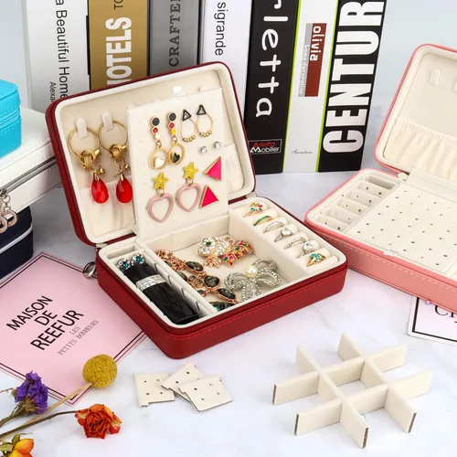 Miniatura 7 de DesignSter Joyero pequeño Estuche de joyería de viaje de piel sintética, organizador de joyas para collar, aretes, anillos, regalos para niñas