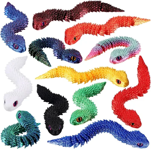 Miniatura 18 de Honoson 12 piezas de animales impresos en 3D 3D mini animales flexibles y articulados pequeños para aliviar el estrés de mascotas, para adultos