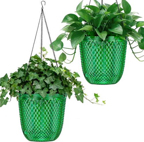 Miniatura 9 de Paquete de 2 macetas colgantes de riego automático de 7.2 pulgadas para plantas de interior y exterior, macetas colgantes de macramé de 34 pulgadas