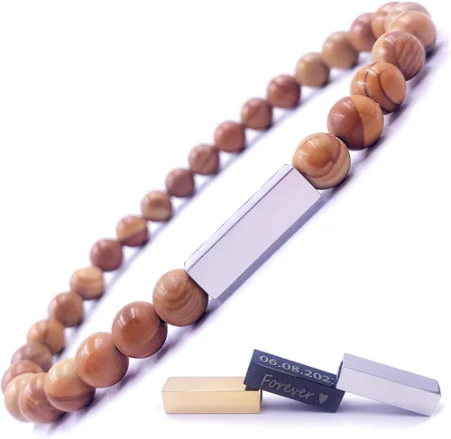 Miniatura 26 de Pulseras de cuentas personalizadas, Pulsera de piedras preciosas de 0.236 in, Pulsera grabada con láser, Pulsera de piedra natural, Pulseras unisex