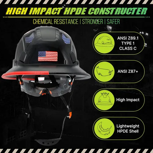 Miniatura 2 de Cascos De Construcción de ala completa Cascos de seguridad aprobados por OSHA con visera transparente - Casco de seguridad de construcción ventilado