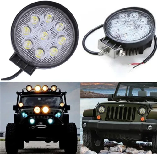 Miniatura 6 de Willpower 2 piezas de 27 W de 2200 lm, barra de luz de trabajo LED redonda, lámpara de conducción de haz puntual para todoterreno, SUV, barco, Jeep