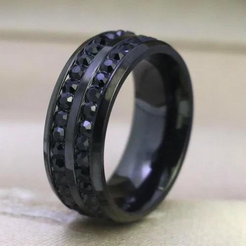 Miniatura 8 de Juego de anillos de boda de acero inoxidable chapado en oro negro con circonita cúbica