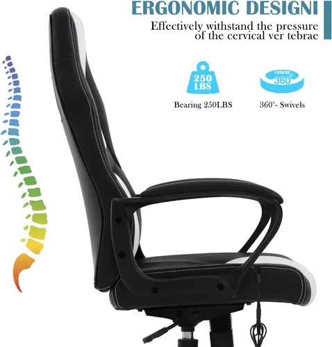 Miniatura 5 de Sillas de videojuegos para computadora, respaldo alto, ergonómica, de cuero, con soporte lumbar y reposacabezas, silla de escritorio ejecutiva