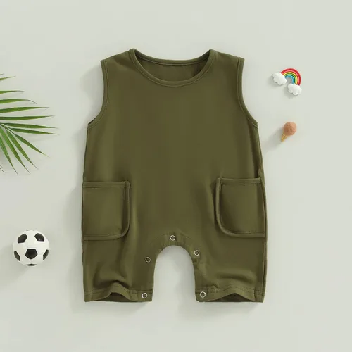 Miniatura 139 de Mameluco unisex de manga corta para bebé recién nacido, con botones, de una pieza, ropa de color sólido