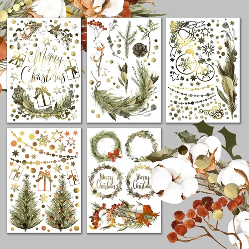 HANATABA - Paquete de papel (15 hojas de 8 x 11 pulgadas) para árbol de Navidad y corona de HANATABA - Imágenes de efímera con estilo Art Deco Papel