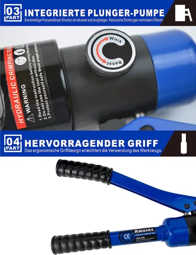 Miniatura 4 de AMZCNC herramienta de crimpado de terminales de cable de batería de alambre hidráulico azul de 16 toneladas con troqueles estándar de cable EE. UU.