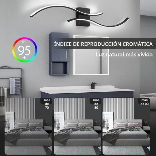 Miniatura 2 de CANEOE Moderna lámpara LED de pared, 39 pulgadas, aplique de pared LED negro para interiores, accesorios de tocador de baño sobre espejo para sala