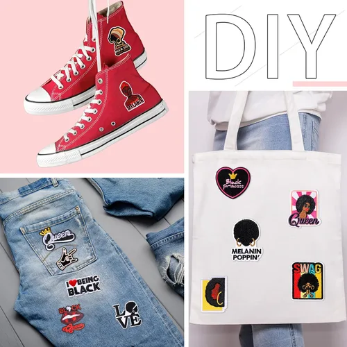 Miniatura 5 de Yunsailing 20 parches bordados para ropa de niña negra, parches bordados para coser en apliques para ropa, mochilas, jeans, chaquetas, manualidades
