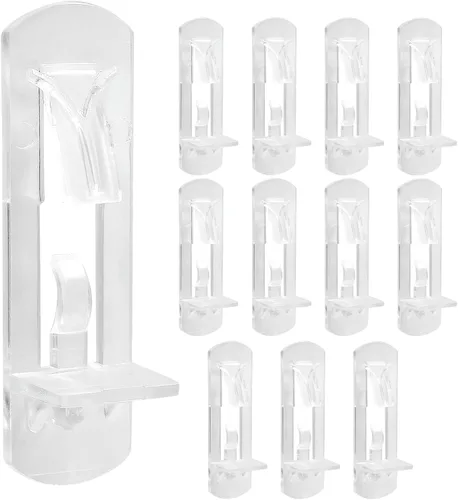 Biaungdo 12 clavijas de plástico con bloqueo para estantes, pasadores transparentes de 0.197 in, clips autobloqueantes para estantes de gabinete,