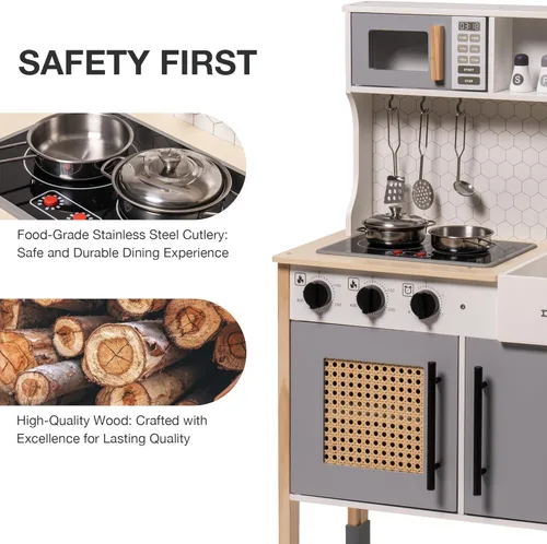 Miniatura 6 de ROBUD Cocina de Juego para Niños, Juego de Cocina de Madera con Sonidos y Luces, Juego de Cocina Moderna Vintage de Simulación para Niños Pequeños