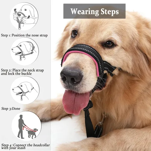 Miniatura 4 de BARKLESS Collar de Cabeza de Perro, Sin Tirones, con Arnés de Hocico Reflectante y Acolchado Suave para Perros Medianos, Beagle Rosado