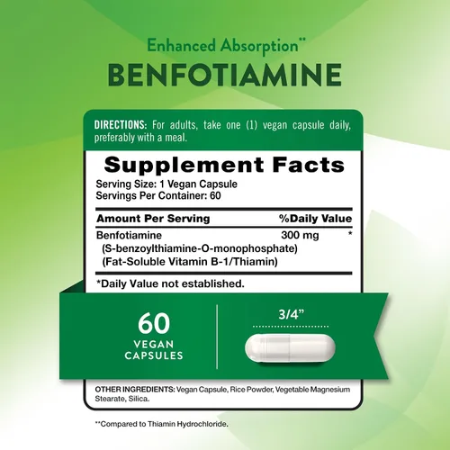 Miniatura 2 de Nature's Truth Benfotiamina 300 mg 60 unidades Suplemento vegano, sin OMG y sin gluten Precursor de vitamina B1
