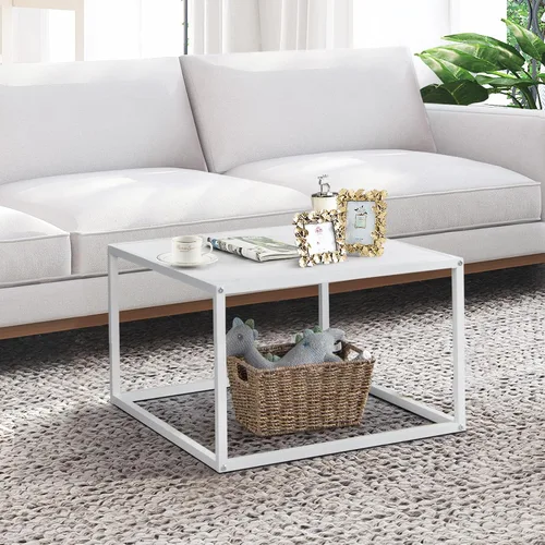 Miniatura 8 de Giantex Mesa de centro cuadrada con mesa de mármol sintético y marco de acero, mesa de cóctel central, muebles de sala de estar, mesita de noche