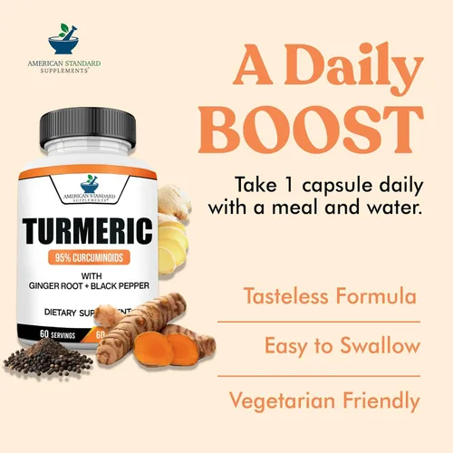 Miniatura 5 de American Standard Supplements Extracto de cúrcuma – Curcumina 95% con extracto de raíz de jengibre y extracto de pimienta negra – 60 cápsulas