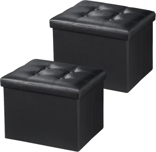 Miniatura 20 de Bsketa - Otomana de almacenamiento plegable, taburete con asiento acolchado de espuma más gruesa, pequeña otomana de cuero con almacenamiento, Blanco