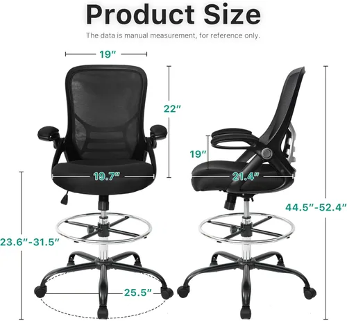Miniatura 3 de HYLONE Silla de Dibujo Técnico Silla de Oficina Alta Respaldo Alto Taburete de Escritorio de Pie de Malla con Reposapiés Anillo Ajustable y Brazos