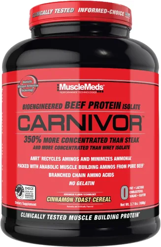MuscleMeds Carnivor Aislado de Proteína de Res, 0 Lactosa, 0 Azúcar, 0 Grasa, 0 Colesterol, Cereal de Tostada de Canela, 4 Lb, 56 Porciones
