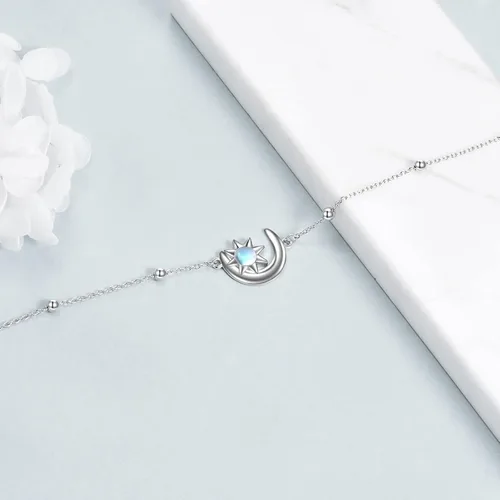 Miniatura 4 de KQF Pulsera de plata de ley con diseño de luna y luna creciente para mujer, joyería para adolescentes y niñas