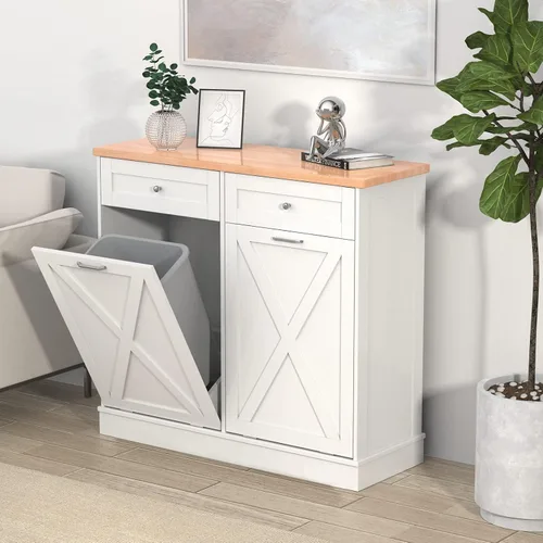 Miniatura 10 de TOLEAD Armario de basura inclinable de pie de 10 galones con puerta de granero para cocina, sala de estar, comedor, color blanco