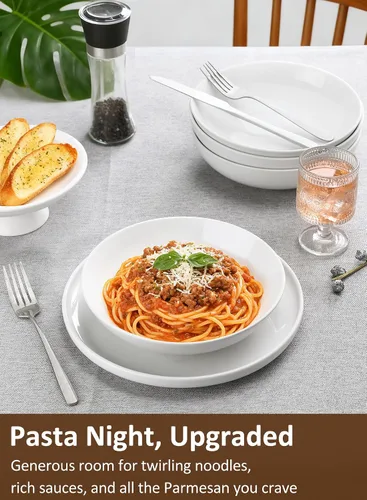 Miniatura 5 de Tazones para pasta, cuencos de sopa de ensalada blanca de 22 onzas, cuencos grandes para pasta, platos de pasta de porcelana, cuencos anchos y poco