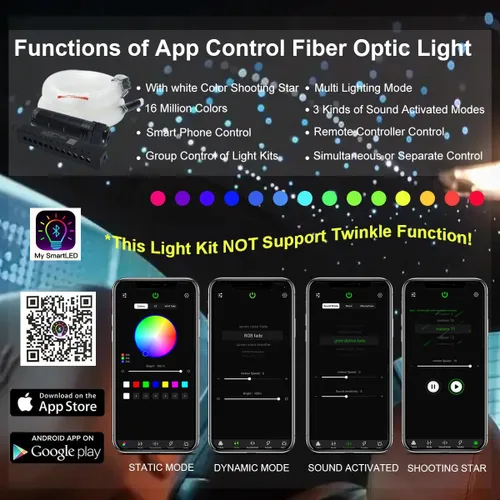 Miniatura 2 de AKEPO Mini 6 W Car Home APP Control de luces de fibra óptica, efecto de meteoro+cable de fibra mixta, 430 piezas (0.75+1+0.059 in) 9.8 pies/9.8 ft +