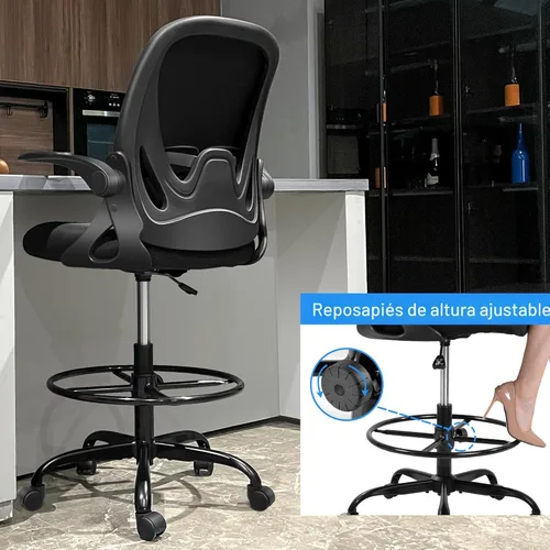 Miniatura 6 de Primy Silla de dibujo alta de oficina con reposabrazos abatibles, silla de escritorio ergonómica ejecutiva para computadora con soporte lumbar