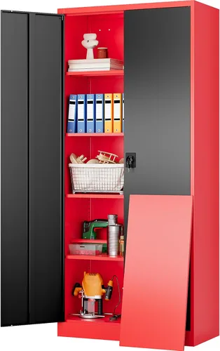 Miniatura 19 de SISESOL Armario de almacenamiento de metal con cajón y cerradura, gabinete de almacenamiento de metal negro con puertas de bloqueo y estantes