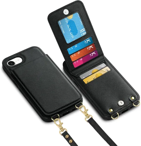 Miniatura 36 de Vofolen Funda para iPhone 11 con tarjetero con bloqueo RFID, correa ajustable, cierre magnético, resistente, a prueba de golpes, funda protectora