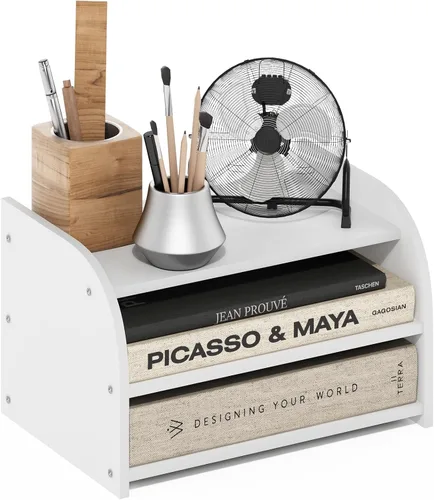 Miniatura 9 de Furinno Organizadores y accesorios de escritorio clásicos, elevador de monitor de 2 niveles, organización de oficina, estante superior de Espresso