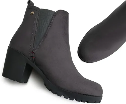 Miniatura 6 de JABASIC - Botines casuales de ante para mujer con tacón de bloque, botas de meter tipo Chelsea