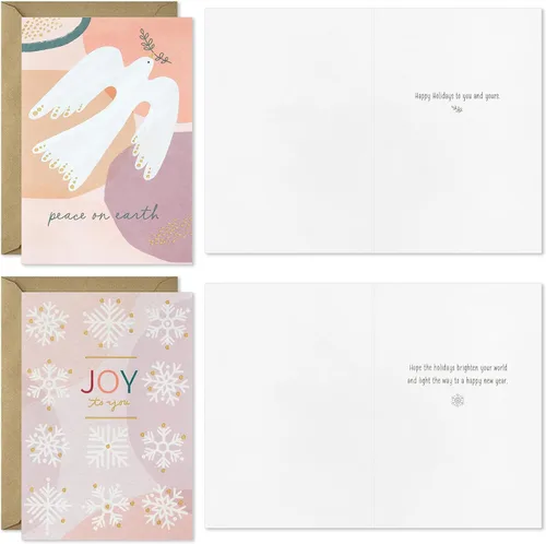 Miniatura 4 de Hallmark Surtido de tarjetas de Navidad en caja boho (16 tarjetas y sobres) rosa pastel, morado, verde esmeralda, paloma