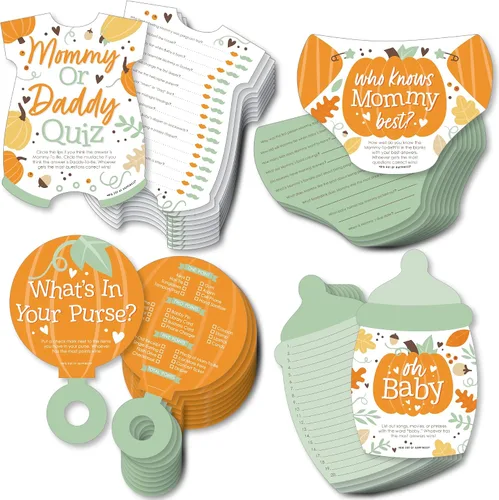 Miniatura 9 de Big Dot of Happiness Girl Little Pumpkin - 4 juegos de baby shower de otoño - 10 cartas cada uno - Quién sabe mejor a mami, cuestionario de mamá