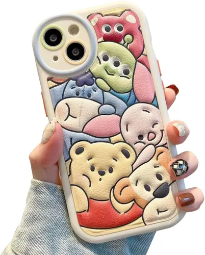 Miniatura 21 de Compatible con iPhone 15 Plus, Funda de Dibujos Animados, Funda Kawaii de Oso Lindo de Silicona 3D con Correa, TPU Suave, Protectora y a Prueba