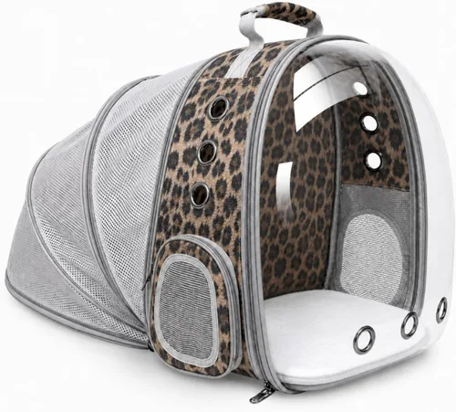 Miniatura 15 de Mochila expandible para gatos y perros, mochila de viaje para mascotas con ventana de burbujas con malla transpirable, estructura anticolapso, Negro