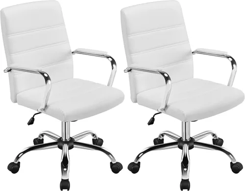 Miniatura 10 de Yaheetech Silla de oficina Exectuive de 2 piezas, altura ajustable, giratoria, de piel sintética, silla de escritorio para el hogar con brazos
